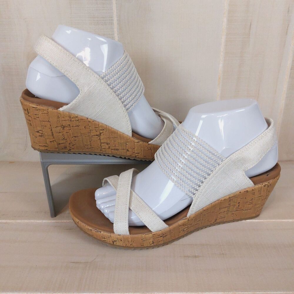 Skechers Beverlee High Tea Wedge Sandals Women's Size 8 White